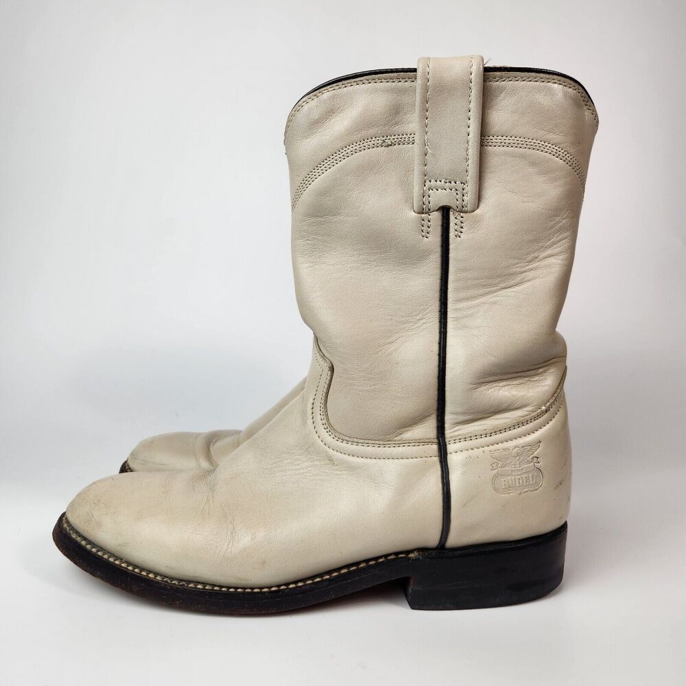 Vtg Rudel Boots Boys 4 Cowboy Western Chore Wear Country Style Leather Wild West